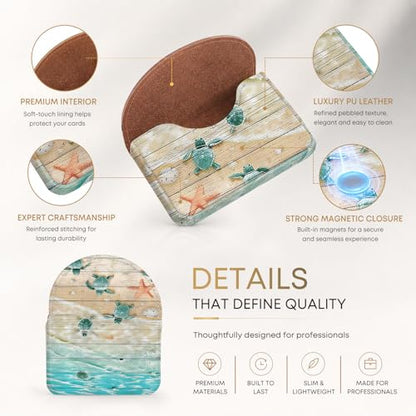 Business Card Holder，PU Leather Business Card Case Wallet Sea Turtle-2 | Pocket Travel Name Card Case for Men and Women Gift，Portable Magnetic Business Card Carrier for Purse - color: Sea Turtle-2