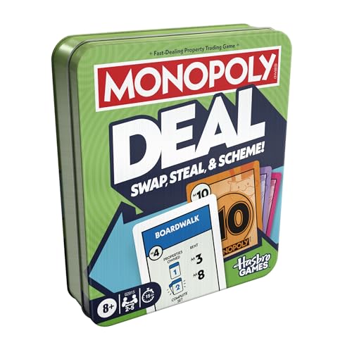Monopoly Deal Card Game in Collectible Storage Tin | Ages 8+ | 2-5 Players | 15 Mins. | Fun Family Games for Kids, Teens, and Adults | Travel Games (Amazon Exclusive)