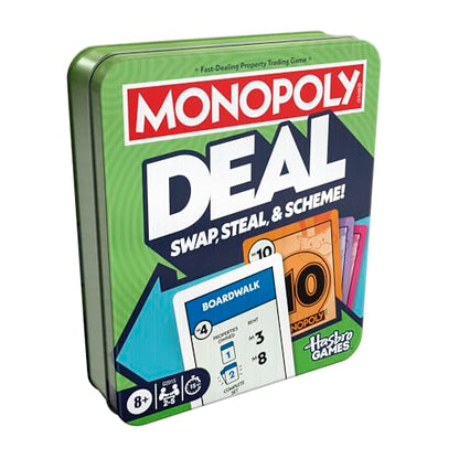 Monopoly Deal Card Game in Collectible Storage Tin | Ages 8+ | 2-5 Players | 15 Mins. | Fun Family Games for Kids, Teens, and Adults | Travel Games (Amazon Exclusive)