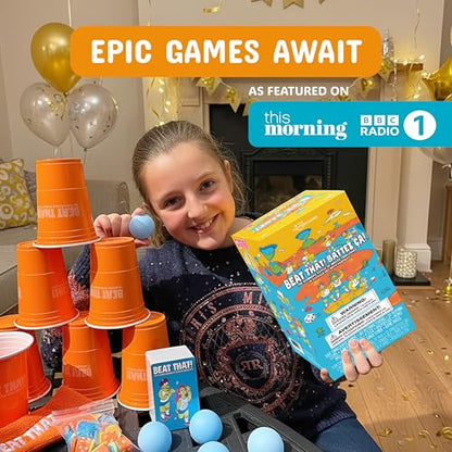 Gutter Games Beat That! Family Game Night Set - 160 Wacky Skill Challenges - Fun Party Activities for Kids and Adults - Interactive Group Game for Birthdays, Holidays, and Gatherings - style: Beat That! Core Game