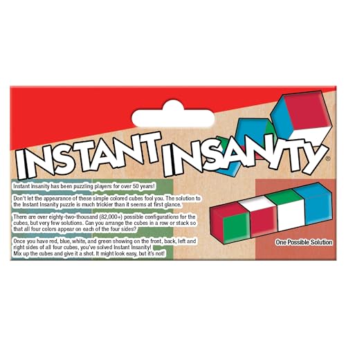 Instant Insanity Wood, Brain Teaser Puzzle, by Winning Moves Games USA | High Quality Wood Cubes, 82,944 Combinations, 1 Player