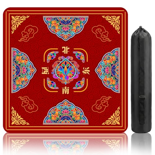Red Flower Mahjong Mat (31.5X 31.5 in), Non-Slip Noise Reduction | Mahjong Table Mat for Table, Mah Jong Mat with Carrying Bag, Game Table Cover for Mahjongs Poker Dominoes, Christmas Gift - color: Chicken