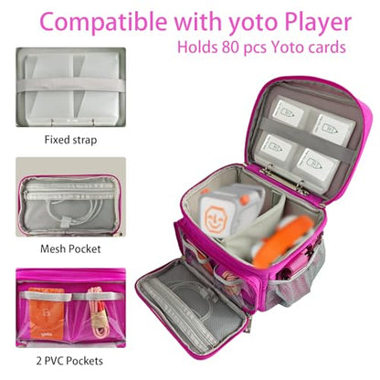 Travel Carrying Case Compatible with Yoto Player Bluetooth Speaker and Headphone Accessories, Card Holder Holds up to 80 Cards with Shoulder Strap, Bag Only (Purple Pink) - color: Purple Pink