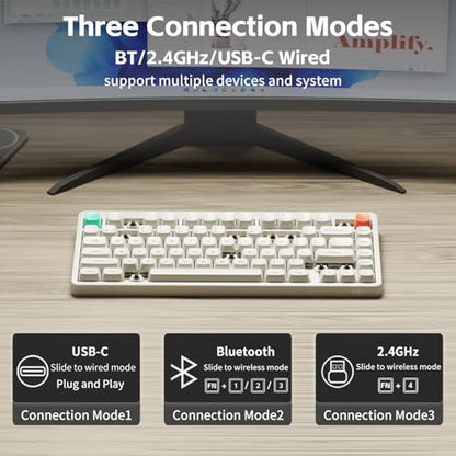 NuPhy Node75 Wireless Mechanical Keyboard, 75% Hot Swappable Custom Keyboard, 82 Keys Computer Gaming Keyboards, Supports Touch Gestures, PBT Keycaps, RGB Backlit, Bluetooth/2.4GHz/USB-C - color: White, size: High-Profile Red Max Switch