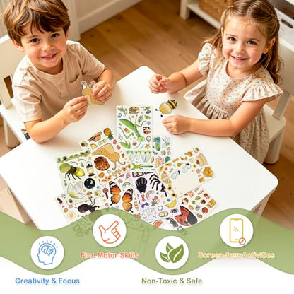 Make Your Own Insect Sticker Book, 10 Bug Stickers Sheets and 1 Scene Card, Spring Crafts for Kids Party Favors and Preschool Activities, Mix and Match for Water Bottles, Gifts, Cards - style: Insect