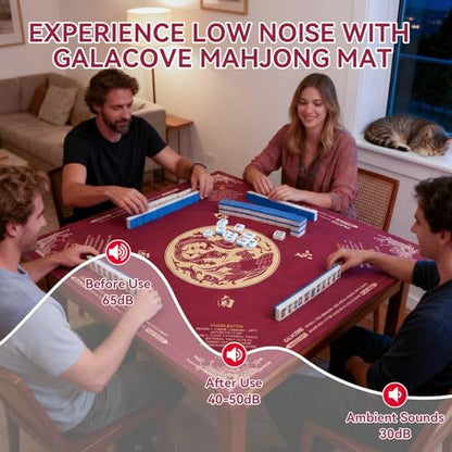 Mahjong Mat for Table, 33''x33'' Non-Slip Noise Reduction American Mahjong Mat with Printed Rules and Carrying Bag, Table Cover for Poker, Blackjack, Board Games, Dominoes and Cards - color: Dragon and Phoenix