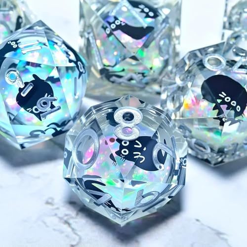 Dungeons and Dragons dice Set DND, polyhedral D&D Resin dice Set, Suitable for Role-Playing dice Game RPG Pathfinder DND dice Set - color: Quicksand Black Cat Silver