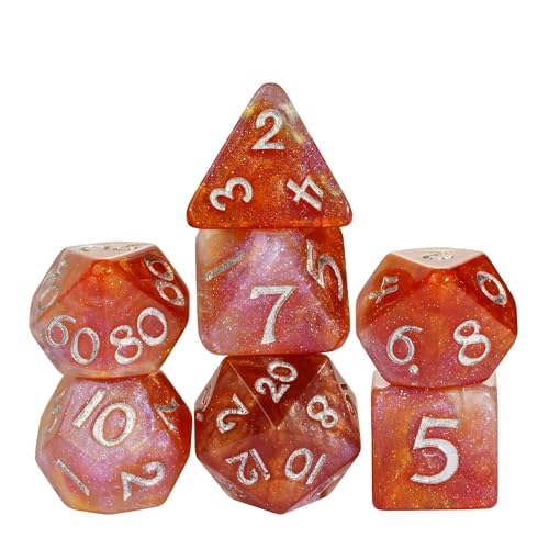 Glitter DND Dice Set Brown Polyhedral Dice for D&D Tabletop Games | Leather Storage Bag, DM Gift, for Dungeons and Dragons Role Playing Games - color: Glitter-brown