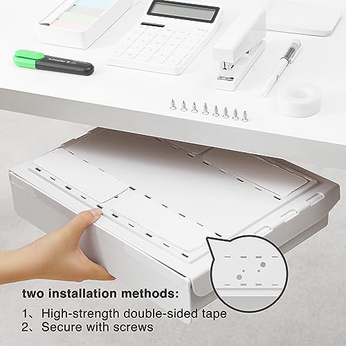 Under Desk Drawer - Super Large Under Table Hidden Drawer Desk Accessories & Workspace Organizers Desktop Storage Pencil Slide Out Organizer with Screw Adhesive Tape Shelf Tray at Office - size: Large