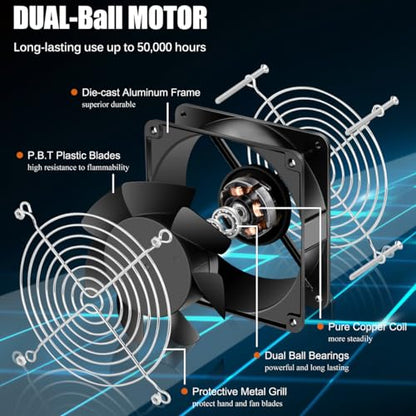 GDSTIME AXIAL 12038 Muffin Fan, 120V AC 120mm x 38mm, Dual Ball Bearing | 110V 115V, 120x120x38mm, Aluminum Frame, High Speed, for Generator Box, Air Hockey Table Cooling Ventilation Exhaust - size: 120x120x38mm