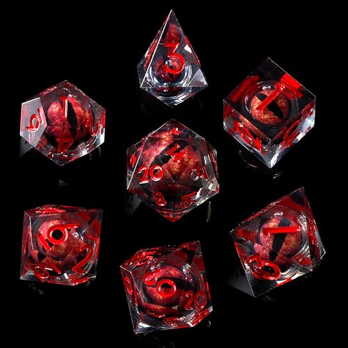 Dragon Eye DND Dice Set, 7pcs Liquid Core Dice with Gift Box, Handmade Sharp Edge Resin Dice for Role Playing Dungeons and Dragons Ttrpg(Red) - color: Red Eye