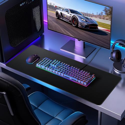 Large Mouse Pad with Stitched Edges, Desk Pad Mat with Durable Non-Slip Rubber Base for Gamer Desktop Office Home Black 31.5x11.8in