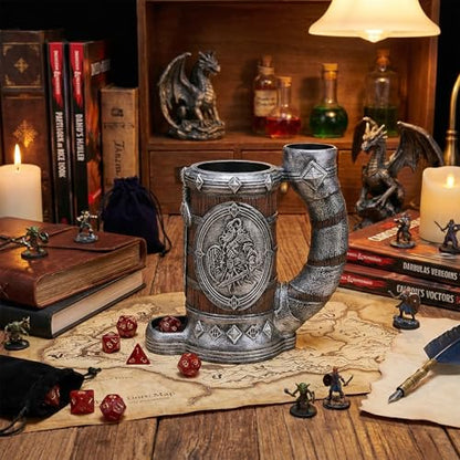 Dice Tower Mug DND Dice Rolling Tower with 7 PCS Dice Set | Suitable for Dnd Dungeons And Dragons, Tabletop Games, Available As Drink Holder,Dnd Accessories,Burgundy viking - color: Burgundy Viking