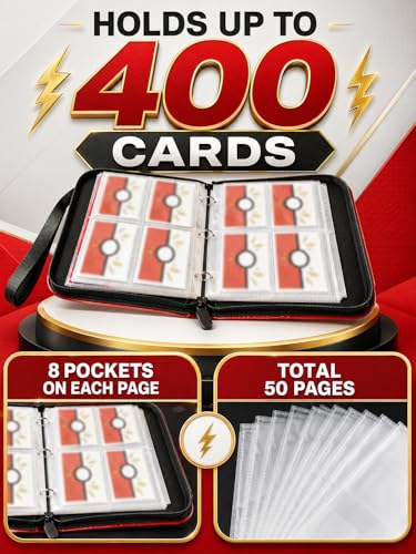 Collectible Trading Card Albums, 400 Card Holders with 50 Removable Sleeves, Portable 4 Pockets Collectible Trading Card Binder, PU Card Collection Binder for MTG, TCG, Sport Card, Game Cards - color: STRONG RED
