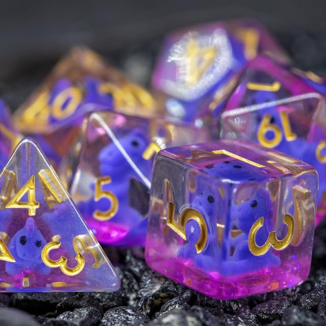 Sage's Portal Animal Familiars Resin DND Dice Set Polyhedral Dice Set for Dungeons and Dragons RPG Pathfinder Tabletop TTRPG (Baby Purple Dragon) - color: Baby Purple Dragon