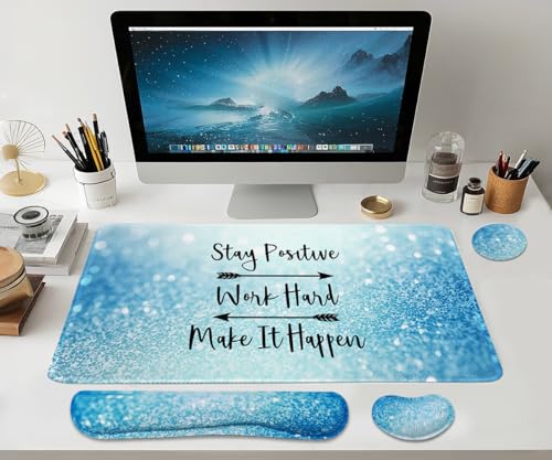 Large Mouse Pad and Keyboard Wrist Rest, Desk Pad for Keyboard and Mouse, 4-in-1 Large Gaming Mouse Pad with Wrist Support for Home Office Study Game-Stay Positive - color: Stay Positive