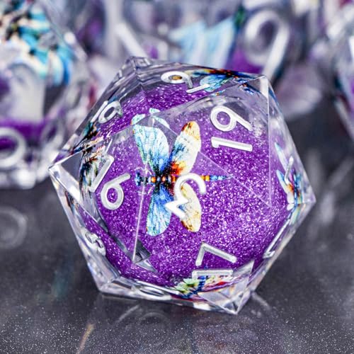 DND Dragonfly Dice 7PCS Polyhedral Sharp Edge Dice Set with Gift Case for Dungeons Dragons Role Playing Game, RPG Resin D and D Dice D6 D8 D10 D12 D20 D% (Silver Purple) - color: Qt-silver Purple