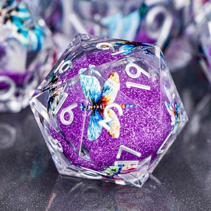 DND Dragonfly Dice 7PCS Polyhedral Sharp Edge Dice Set with Gift Case for Dungeons Dragons Role Playing Game, RPG Resin D and D Dice D6 D8 D10 D12 D20 D% (Silver Purple) - color: Qt-silver Purple