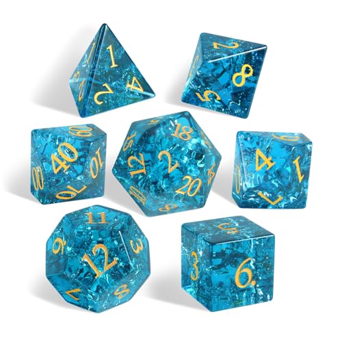 Fluorescent Blue 7Pcs Polyhedral Dice Set, K9 Crystal Cat's Eye Multi-Faceted DND Dice for Dungeons and Dragons RPG Tabletop Game (neon Blue) - color: Neon Blue