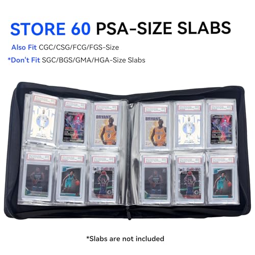 Graded Card Binder, Holds 60 PSA Slabs, 6 Pocket Slab Binder for PSA CGC CSG Slabs, Premium Ringless Zipper Card Collection Album,gray-black - color: Graded Card Binder-40 Pockets, size: 6 Pocket