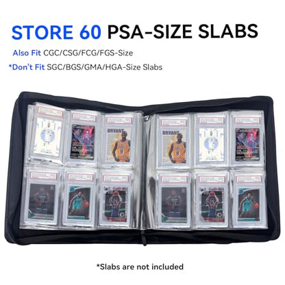 Graded Card Binder, Holds 60 PSA Slabs, 6 Pocket Slab Binder for PSA CGC CSG Slabs, Premium Ringless Zipper Card Collection Album,gray-black - color: Graded Card Binder-40 Pockets, size: 6 Pocket
