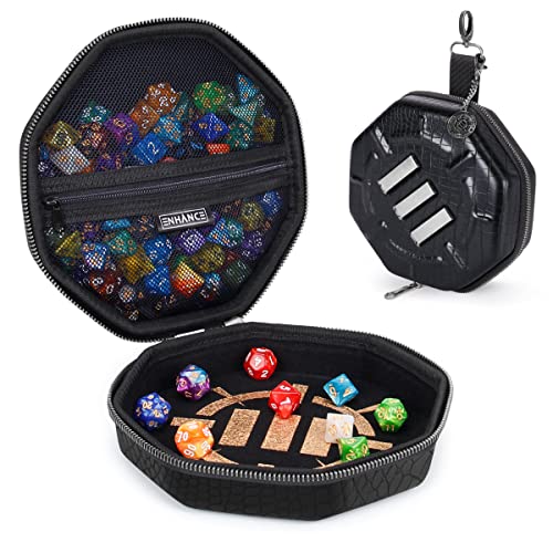 ENHANCE DND Dice Tray and Case - Collector's Edition DND Dice Holder up to 150 D&D Shakers with Hard Shell Exterior and Protective Soft Interior - Rolling Tray Perfect for Game Night (Dragon Black) - color: Dragon Black