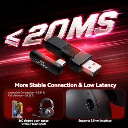 Wireless Gaming Headset with Mic Over Ear Headphones for PC,Xbox,PS5,Switch | 7.1 Surround Sound,50mm Drivers,Aluminum Frame,Noise Cancelling,RGB,Soft Ear Pads,Multi Platform Headset for Laptop Phone Mac