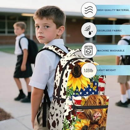School Backpack for Girls Boys Highland Cow Girls Backpack for Kids Children Teens Elementary Middle School Students Bookbag Ages 6-18 Lightweight Travel Back Pack - color: Highland Cow