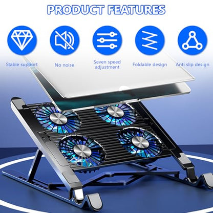 Laptop Cooling Pad LED Gaming Laptop Coolers Quiet Cooling Fan Folding Bracket for Laptop Height Stand - style: BK-B