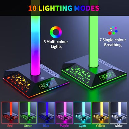 Gaming Headset Stand, RGB Headphone Holder with 2 USB Ports for Desk | RGB lighting effects, 2 USB charging ports, sturdy non-slip base. Perfect for gaming desk, office, gift for gamers.