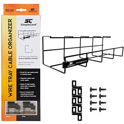 Simple Cord Wire Tray Desk Cable Organizer - 32" Open Slot Raceway to Hold Cables, Cords, or Wires on Desks - Office Cable Management (Pack of 2) (5582703058) Black