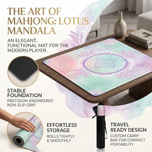 Mahjong Mat 2025 Upgraded No-Crease & No Odor Design, 32.3 Inch with Waterproof Velvet, Non-Slip PU Silicone, Lightweight for Noise Reduction, Includes Printed Rules for Tiles and Cards (Purple-Pink) - color: Purple-pink