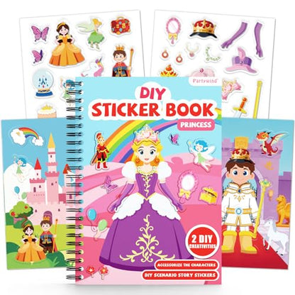 Princess Reusable Sticker Book for Toddlers, DIY Make-a-face Jelly Stickers | Make A Face & Scene Decoration Play, Washable and Reusable Jelly Stickers, Portable Travel Friendly, Airplane Trip Essentials - style: Princess