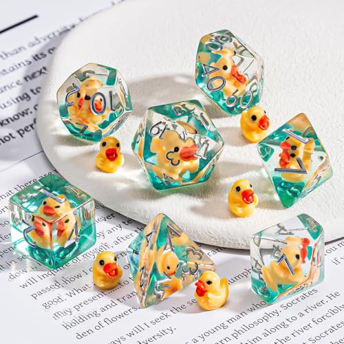 Duck D&D Resin Dice Set, Polyhedral DND Dice Animal Inclusion Dice D and D for Dungeons and Dragons MTG RPG Board Games for 15 Years and Up - color: Duck