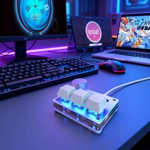 O3C Rapid Trigger Keyboard With Hall Magnetic Switch For OSU Geometry Dash | Rhythm Games,with Knob and Screen,Copy Paste,Shotcut,Macro Hotswap Mini Keypad Magnetic Linear Switches - color: Silvery, size: Gateron KS-20 White Switch