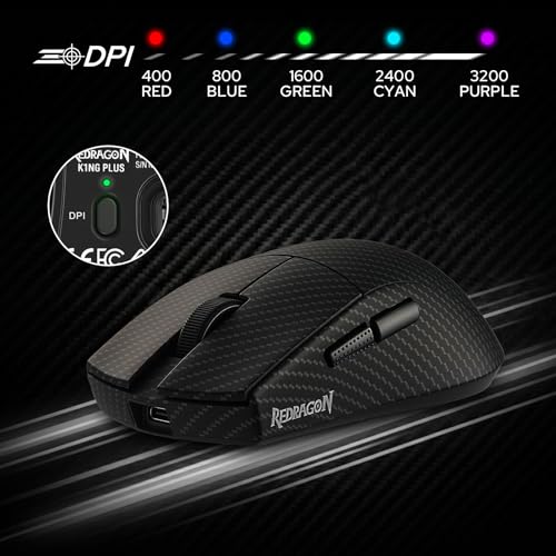 Redragon M916 Plus Carbon Fiber Tri-Mode Gaming Mouse, 49G Ultra-Light 45K DPI Mouse w/Ergonomic Natural Grip Build, Full Programmable Buttons, Software Supports DIY Keybinds & DPI - color: Carbon Fiber, style: 1K Hz