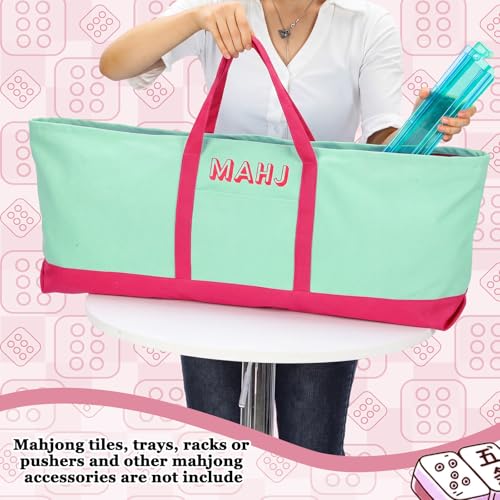 Mahjong Bag for Tiles and Racks Empty American Mahjong Tiles Carrying Tote 31.5 x 12 x 4 Inch Canvas Tile Game Accessory Gift for Pusher Rack Mat Carrying, Case Only(Rose Red and Green) - color: Rose Red and Green