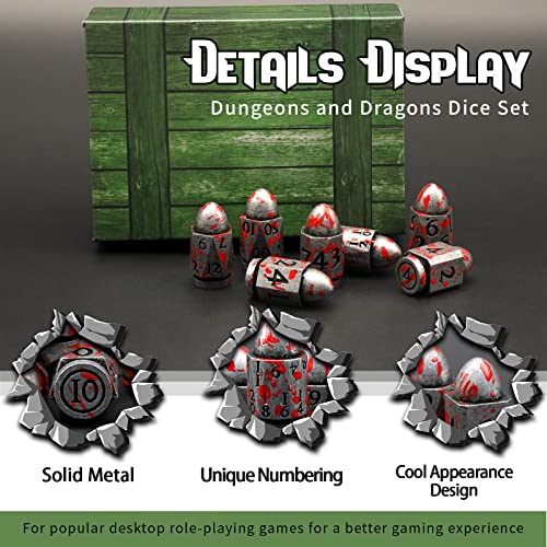 Bullet Dice Set, DND Dice Metal Revolver，ZHOORQI D6 Gun Dice Gifts for D and D, RPGs(7-Blood Silver) - color: 7bullet-blood Silver