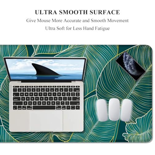 Auhoahsil Desk Mat, Ultra Large Mouse Pad, XXL Gaming Mousepad, Green Tropical Leaves Deskpad, Big Extended Full Size Mouse Pad, Desktop Desk Matt for Keyboard, Laptop & Computer, 35.5 x 15.7 in - color: 01 Beach Palm Tree Leaves, size: XXL - Extended siz