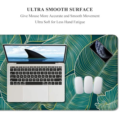 Auhoahsil Desk Mat, Ultra Large Mouse Pad, XXL Gaming Mousepad, Green Tropical Leaves Deskpad, Big Extended Full Size Mouse Pad, Desktop Desk Matt for Keyboard, Laptop & Computer, 35.5 x 15.7 in - color: 01 Beach Palm Tree Leaves, size: XXL - Extended siz