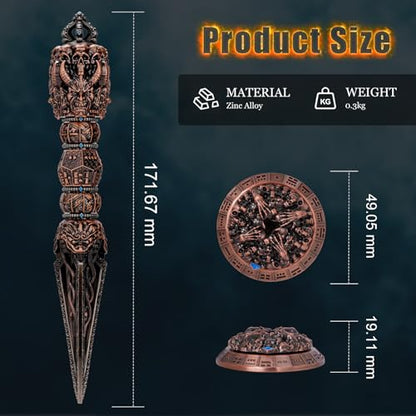 Unique Metal DND Wand dice Set with Bagua Stand, Seven as one, Roulette dice Rotator, Suitable for Role-Playing or Steampunk Themed Games with D20 D12 D10 D8 D6 D4 D00% Metal dice Set (Copper) - color: Copper
