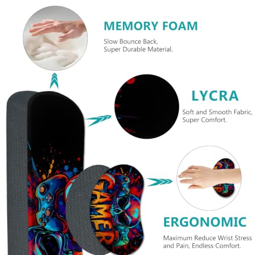 AIMSA Large Gaming Mouse Pad Set, Keyboard Wrist Rest Support + Extended Mouse Pad + Mouse Wrist Cushion + Coaster, Skull Gamer Ergonomic Memory Foam Multifunctional Desk Mat 35x15.7inch - color: Skull Gamer