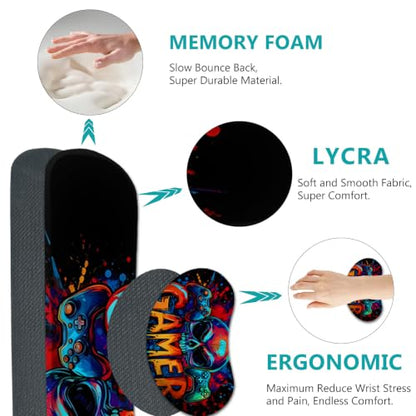 AIMSA Large Gaming Mouse Pad Set, Keyboard Wrist Rest Support + Extended Mouse Pad + Mouse Wrist Cushion + Coaster, Skull Gamer Ergonomic Memory Foam Multifunctional Desk Mat 35x15.7inch - color: Skull Gamer