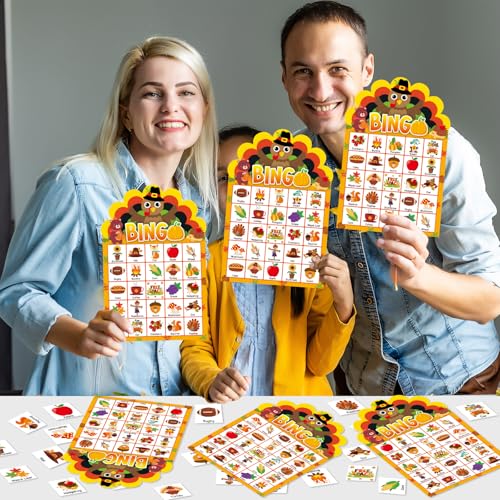 39 Pcs Thanksgiving Party Bingo Game for Adults Kids 24 Players Turkey Shaped Bingo Game Cards with Reward Stickers for Family Friends Students Large Group Activities Fall Autumn Festival Party Favors - style: Thanksgiving