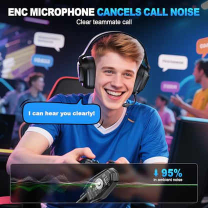 2.4GHz Wireless Gaming Headset for Switch, PS4, PS5, PC, Ultra-Low Latency, Lossless Bluetooth Gaming Headphones with Noise-Canceling Mic, 50+ Hr Battery for Atari 2600 Accessories - color: Jet Black