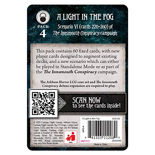 Arkham Horror The Card Game A Light in The Fog Mythos Pack - Unveil The Keeper's Secrets! Cooperative Living Card Game, Ages 14+, 1-4 Players, 1-2 Hour Playtime, Made by Fantasy Flight Games - size: Mythos Pack, style: A Light in the Fog