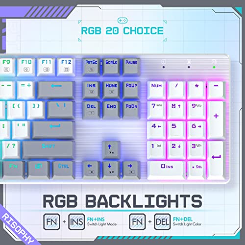 Wireless Mechanical Keyboard, Triple Mode 2.4G/USB-C/Bluetooth Gaming Keyboard, 104 Keys Programmable, Customize RGB Backlit, Red Switch, Bicolor PBT Keycaps, Rechargeable Wired Keyboard for Laptop PC - color: White