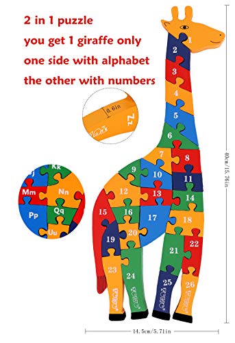 TOWO Wooden Alphabet & Number Puzzle, Giraffe Letter Blocks Toy | 2-in-1 wooden puzzle with ABC letters and numbers; 41 cm giraffe design for learning, sorting and preschool play, age 3+.