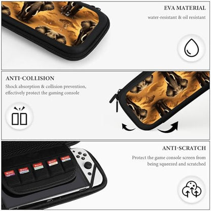 Travel Handheld Carrying Case for Switch, African Elephant Travel Storage Holder with Mesh Pocket, Hard Shell Protective Bag with 15 Game Cartridges - color: Design (321)