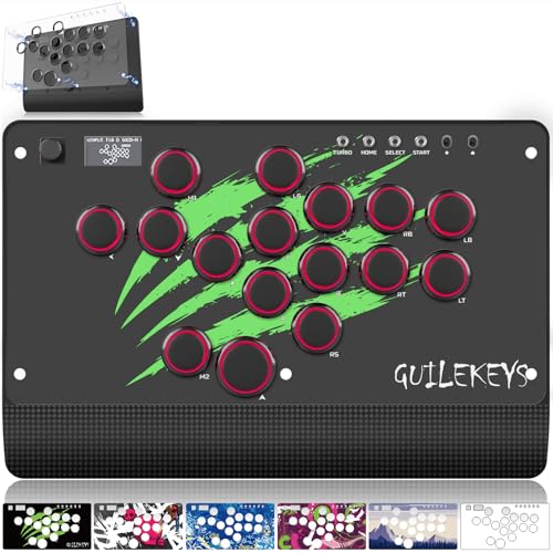 GM-16 Leverless Arcade Stick, Magnetic Detachable Panel, All-Button Fight Controller with 16 Keys, Tournament Lock with OLED, RGB, Turbo & Hot-Swappable for PS4/PS3/PC/Switch, Black